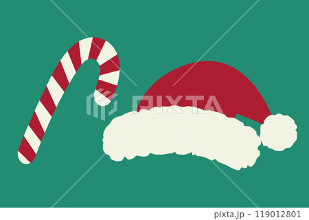 Candy Cane and Santa Claus cap in trendy Christmas colors. New Year greeting design element concept 119012801