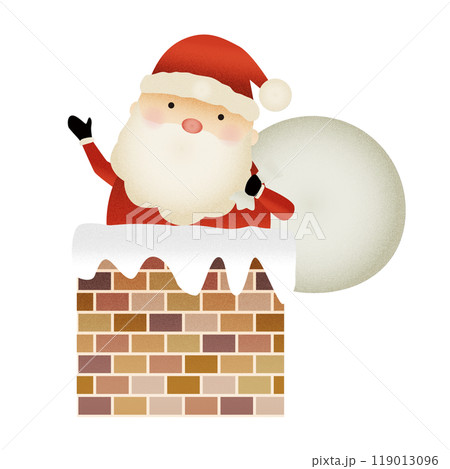 煙突から顔を出すサンタクロースのイラストのイラスト素材