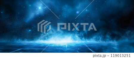 未来的な青い光が照らされた霧の部屋 未来的な青い光が照らされた霧の部屋 119013251