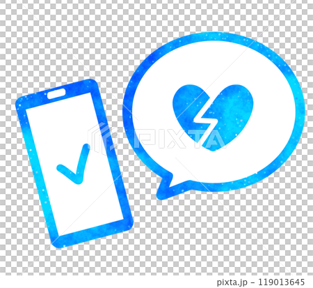 Blue starry sky | Cracked heart symbol and smartphone 119013645