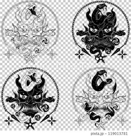 Japanese traditional demon with snake Japanese traditional demon with snake 119013781