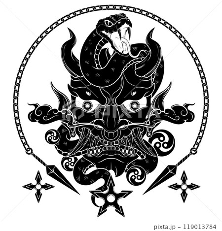 Japanese traditional demon with snake 119013784