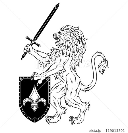 Rampant lion with shield Rampant lion with shield 119013801