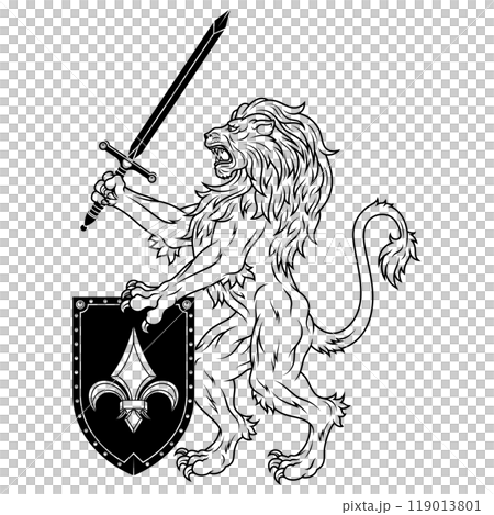 Rampant lion with shield Rampant lion with shield 119013801