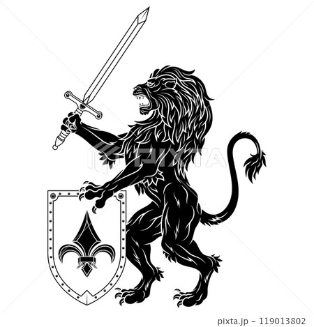 Rampant lion with shield 119013802