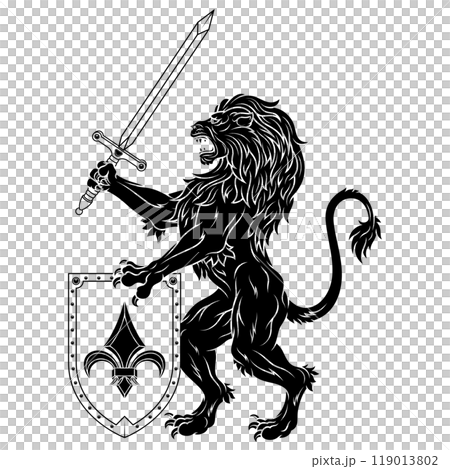 Rampant lion with shield Rampant lion with shield 119013802