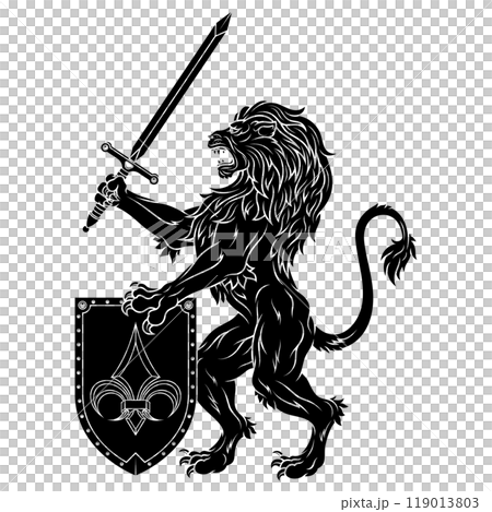 Rampant lion with shield 119013803