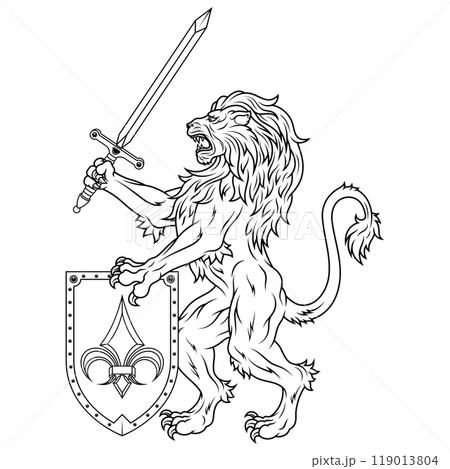 Rampant lion with shield 119013804