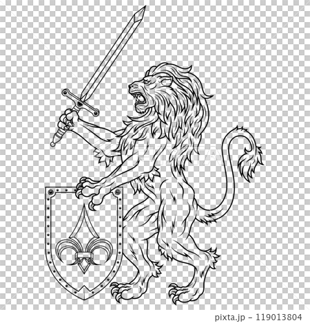 Rampant lion with shield 119013804