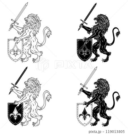Rampant lion with shield 119013805