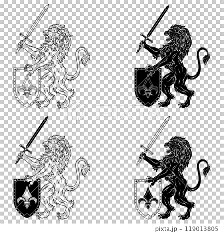 Rampant lion with shield 119013805