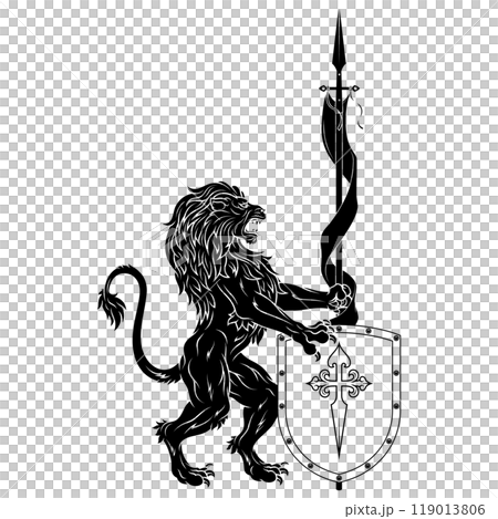 Rampant lion with shield 119013806