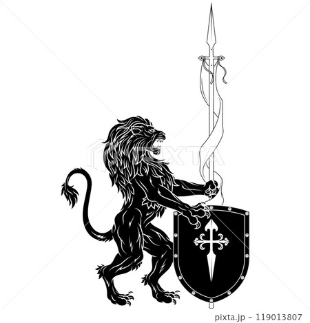 Rampant lion with shield 119013807