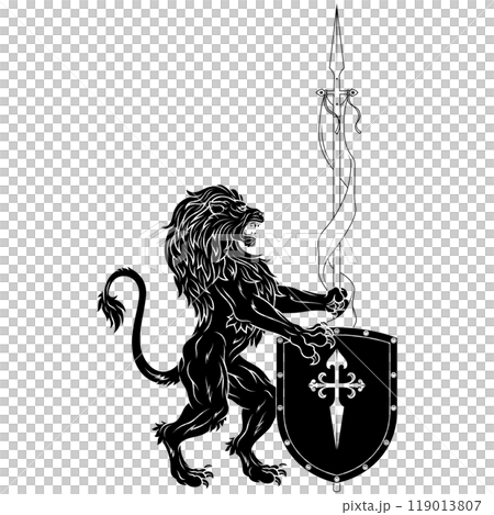 Rampant lion with shield 119013807