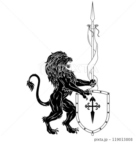 Rampant lion with shield 119013808