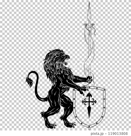 Rampant lion with shield 119013808