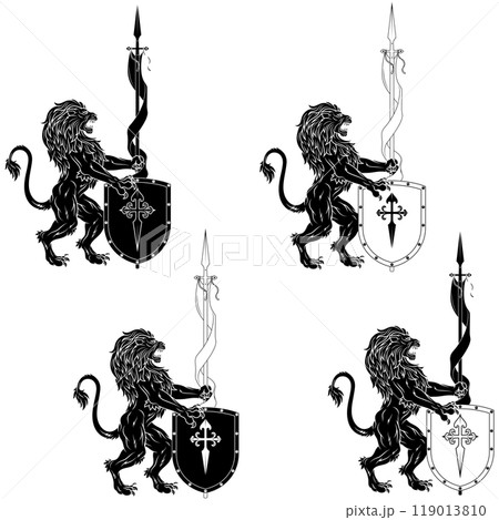 Rampant lion with shield 119013810