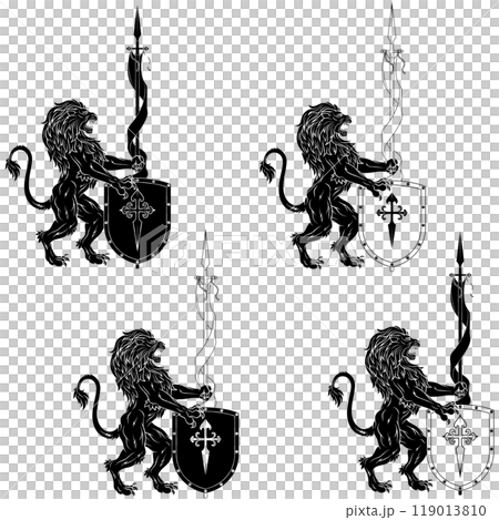 Rampant lion with shield 119013810