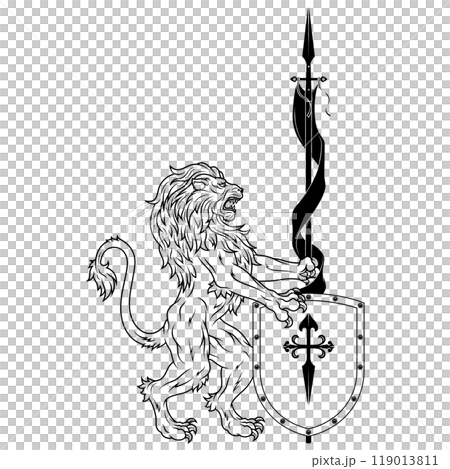 Rampant lion with shield 119013811