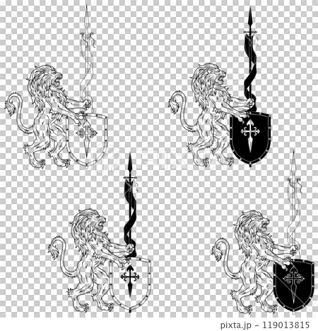 Rampant lion with shield 119013815