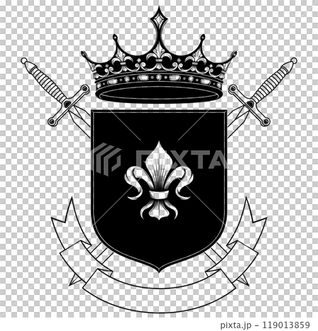 Medieval coat of arms with crown 119013859