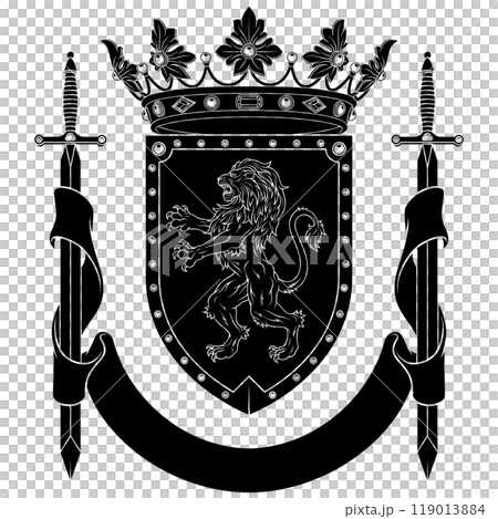 Medieval Coat of Arms with rampant lion Medieval Coat of Arms with rampant lion 119013884