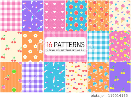16種類のゆめかわいい背景パターンセット（背景色は変更可） 119014156