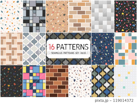 大理石・テラゾー・レンガなどのパターン素材セット（背景色は一部変更可） 119014372
