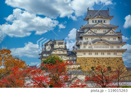 Himeji Castle white heron castle autumn, Japan, Unesco World Heritage Site Himeji castle, Japan, An elegant and impregnable samurai fortress, Hyogo, Himeji Castle, Japan. 119015263