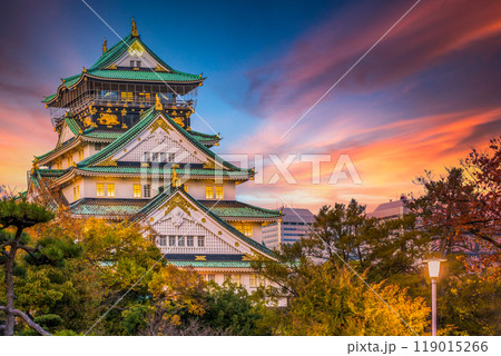 Osaka Castle beautiful attraction ancient architecture landmark, Osaka Castle in autumn, Landscape view osaka castle museum, Osaka City, Kansai, Japan. 119015266