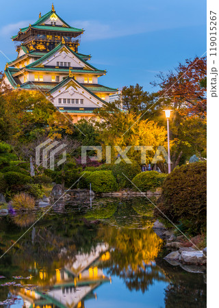 Osaka Castle beautiful attraction ancient architecture landmark, Osaka Castle in autumn, Landscape view osaka castle museum, Osaka City, Kansai, Japan. 119015267