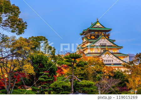 Osaka Castle beautiful attraction ancient architecture landmark, Osaka Castle in autumn, Landscape view osaka castle museum, Osaka City, Kansai, Japan. 119015269