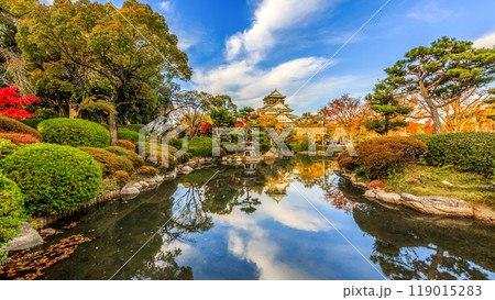 Osaka Castle beautiful attraction ancient architecture landmark, Osaka Castle in autumn, Landscape view osaka castle museum, Osaka City, Kansai, Japan. 119015283