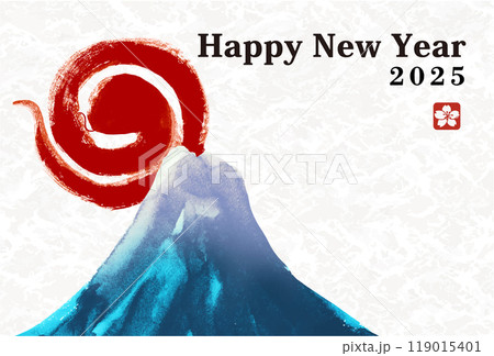 年賀状 デザイン 2025年 巳年 年賀状用テンプレート ヘビと富士山