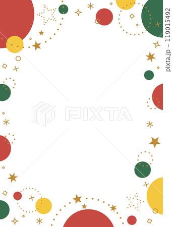 冬のデコレーションフレーム、星とキラキラの装飾、クリスマスカラー、縦向き背景 119015492