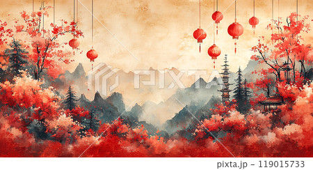 A vibrant Lunar New Year background featuring a rich red backdrop 119015733
