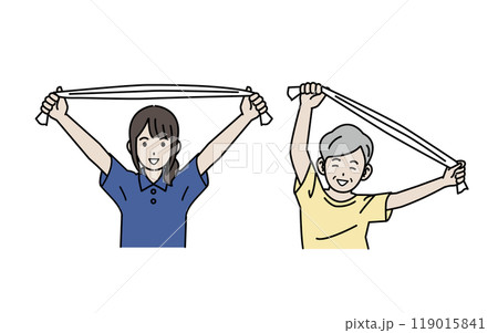 高齢者とストレッチをする介護士のイラスト 119015841