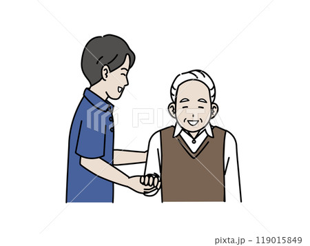 高齢者に手を貸す介護士のイラスト 119015849