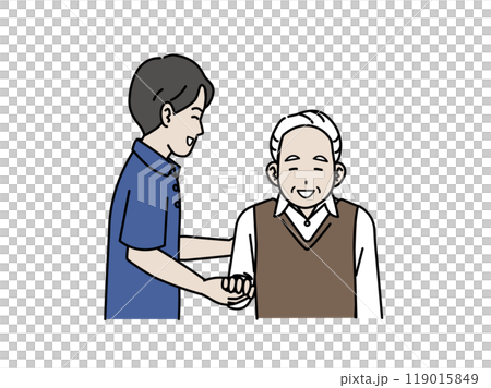高齢者に手を貸す介護士のイラスト 119015849