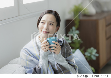 冬のリビングの女性 冬のリビングの女性 119015861