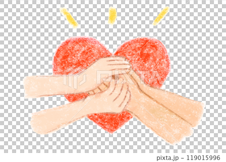 Crayon drawing of two hands shaking and a heart Crayon drawing of two hands shaking and a heart 119015996