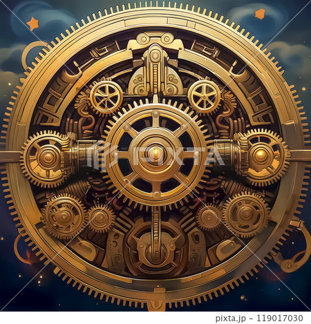 歯車で動くからくりのイメージ素材 歯車で動くからくりのイメージ素材 119017030