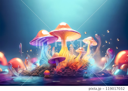 カラフルなガラスでできたキノコのイメージ素材 カラフルなガラスでできたキノコのイメージ素材 119017032