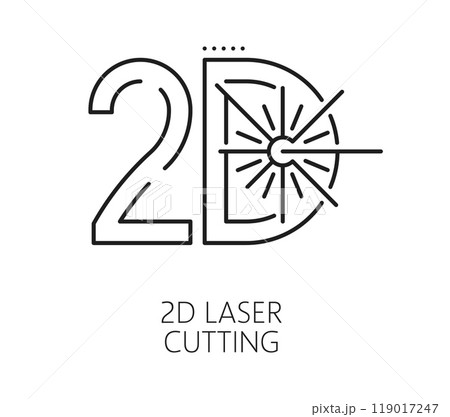 Laser 2d cutting production equipment line icon. Laser cutting production technology line pictogram, steel engraving manufacture equipment or CNC marking metalwork industry outline vector sign 119017247