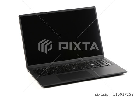 Laptop or notebook with blank screen isolated with on transparent background. Laptop or notebook with blank screen isolated with on transparent background. 119017258
