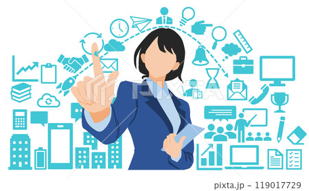 人差し指を上げるビジネスウーマンのイラスト 人差し指を上げるビジネスウーマンのイラスト 119017729