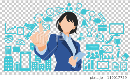 一位女商人舉起食指的插圖 一位女商人舉起食指的插圖 119017729