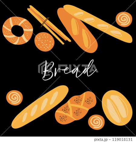 Illustration of assorted bread types including 119018131