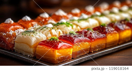 Traditional Indian sweets. Diwali festive colorful bright homemade dishes sweets 119018164