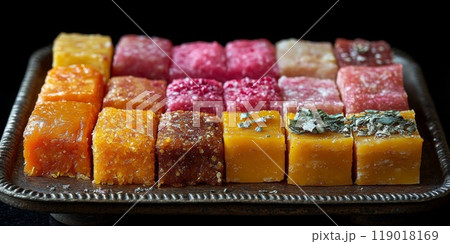 Traditional Indian sweets. Diwali festive colorful bright homemade dishes sweets 119018169